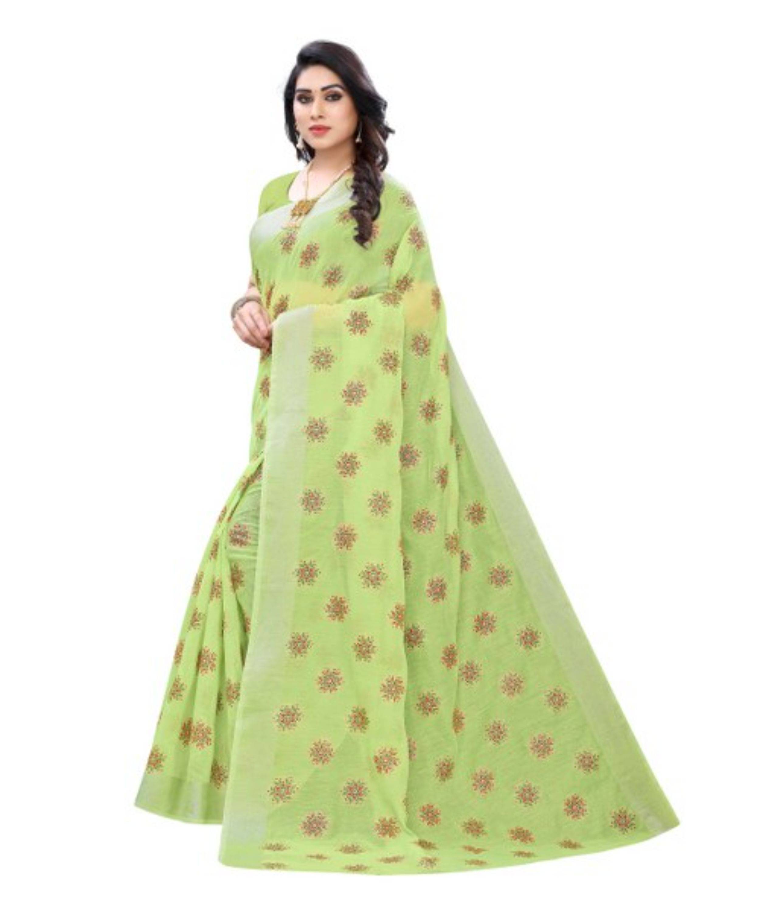     			Vkaran Cotton Silk Printed Chanderi saree With Unstitched Blouse Piece ( Multicolor )