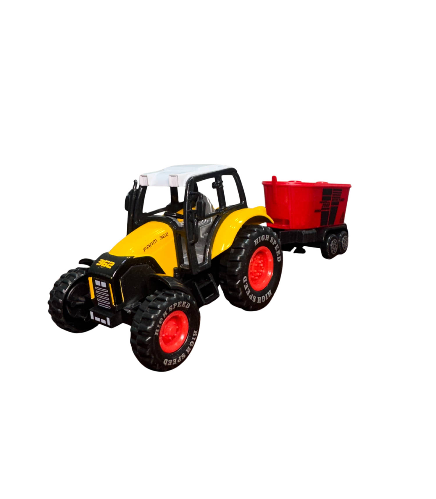     			Yellow Farm Tractor with Red Trailer – 1:11 Pull-Back Toy (19x6x6 cm)
