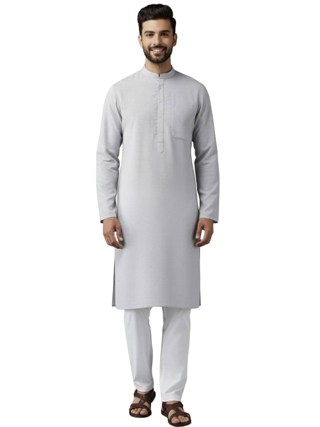     			Yugnik Grey Cotton Blend Men's Regular Kurta ( Pack of 1 )