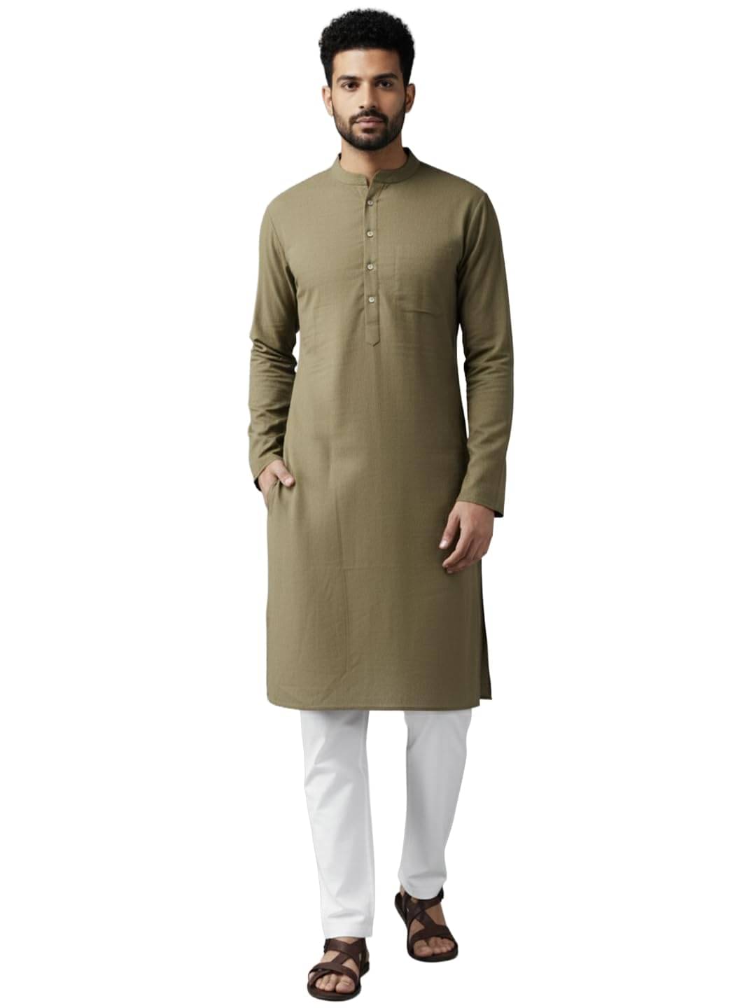 Yugnik Khaki Cotton Blend Men's Regular Kurta ( Pack of 1 )     			Yugnik Khaki Cotton Blend Men's Regular Kurta ( Pack of 1 )
