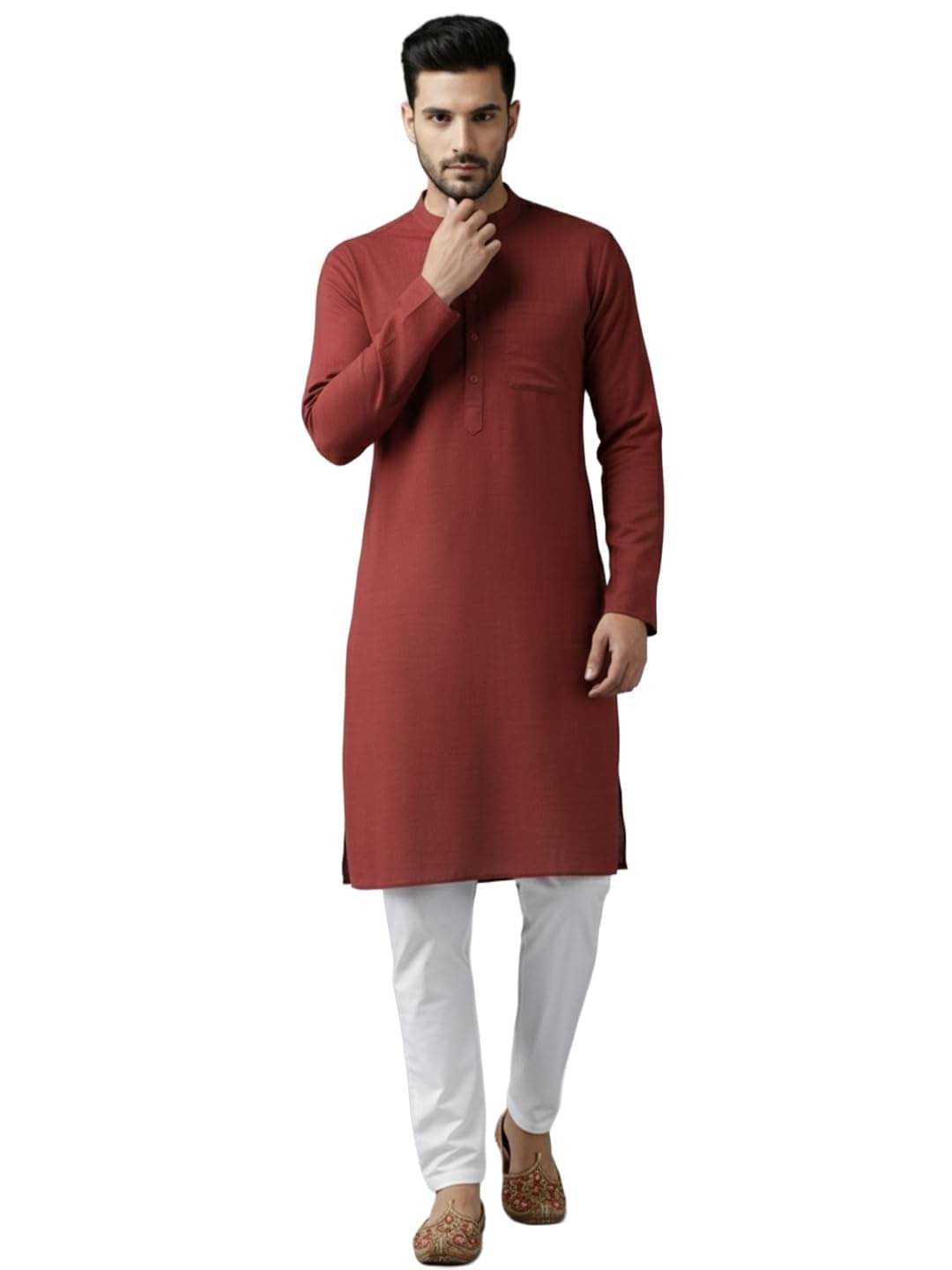     			Yugnik Maroon Cotton Blend Men's Regular Kurta ( Pack of 1 )