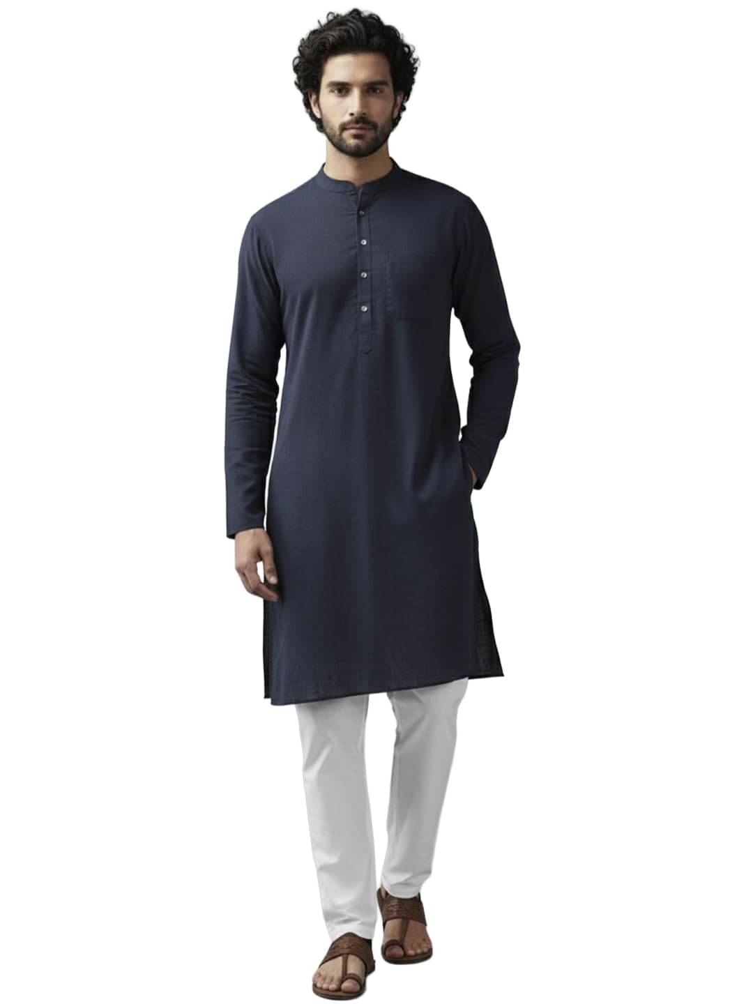 Yugnik Navy Blue Cotton Blend Men's Regular Kurta ( Pack of 1 ) Yugnik Navy Blue Cotton Blend Men's Regular Kurta ( Pack of 1 )