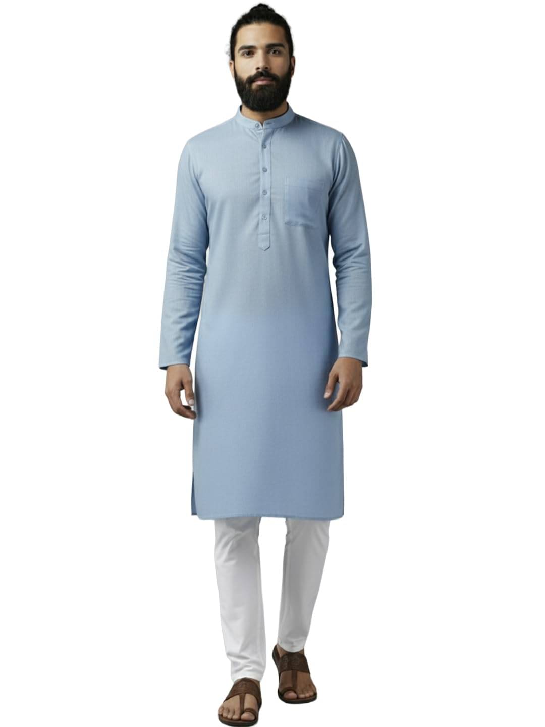     			Yugnik Sky Blue Cotton Blend Men's Regular Kurta ( Pack of 1 )