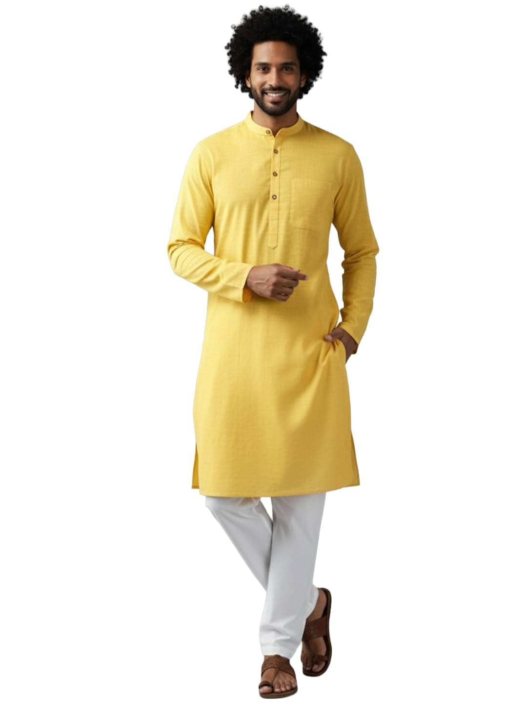     			Yugnik Yellow Cotton Blend Men's Regular Kurta ( Pack of 1 )
