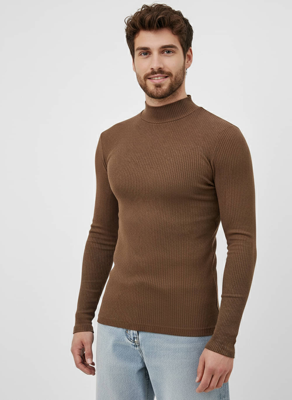     			clafoutis Polyster High Neck Men's Full Sleeves Pullover Sweater - Brown ( Pack of 1 )