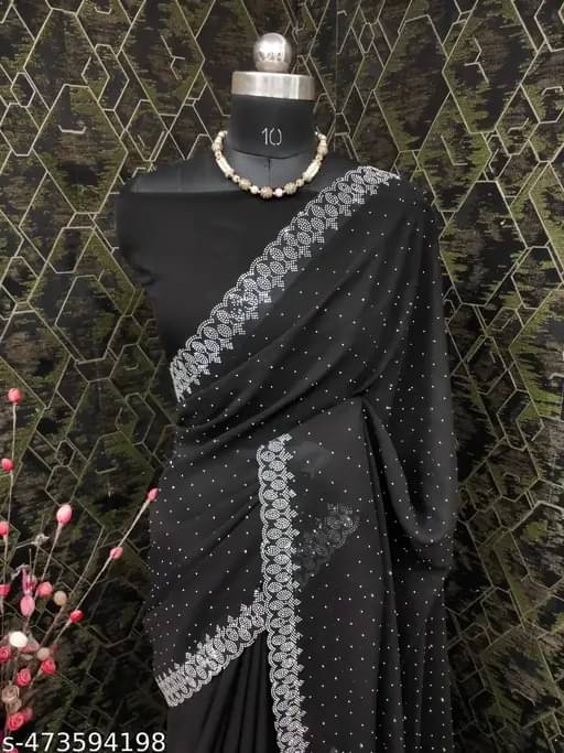     			luffy luke Georgette Embellished Regular Saree With Unstitched Blouse Piece ( Black )