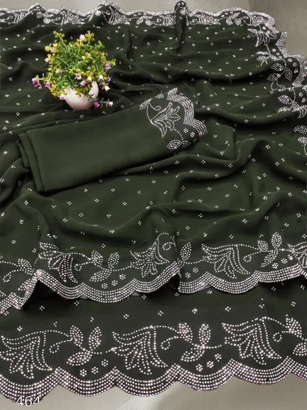     			luffy luke Georgette Embellished Regular Saree With Unstitched Blouse Piece ( Green )