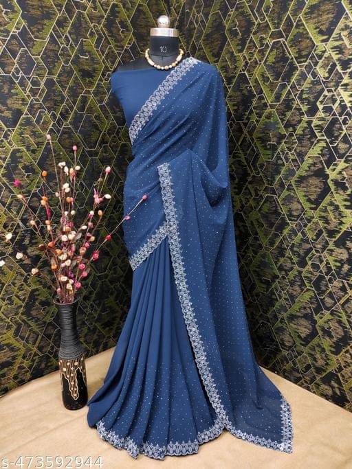     			luffy luke Georgette Embellished Regular Saree With Unstitched Blouse Piece ( Blue )