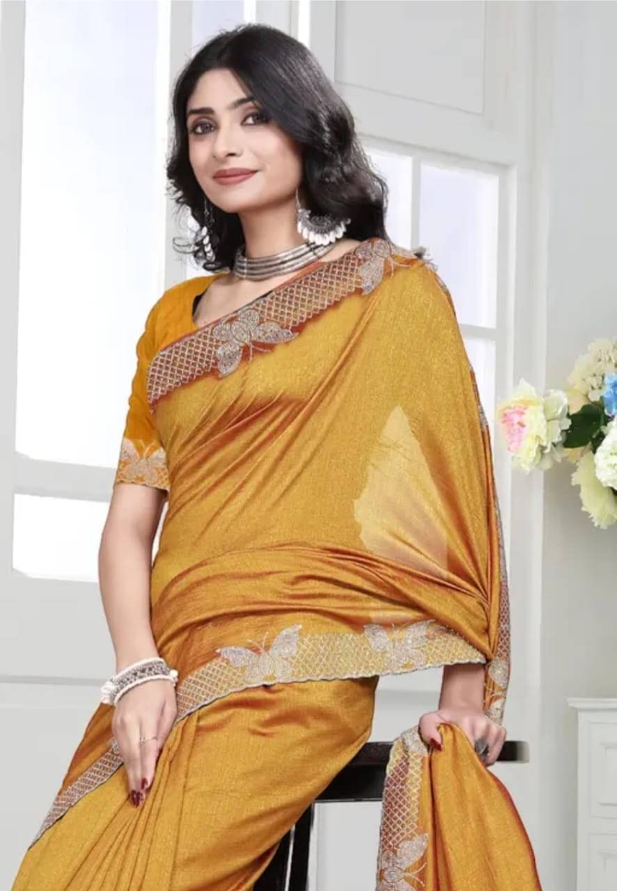     			luffy luke Georgette Solid Regular Saree With Unstitched Blouse Piece ( Yellow )
