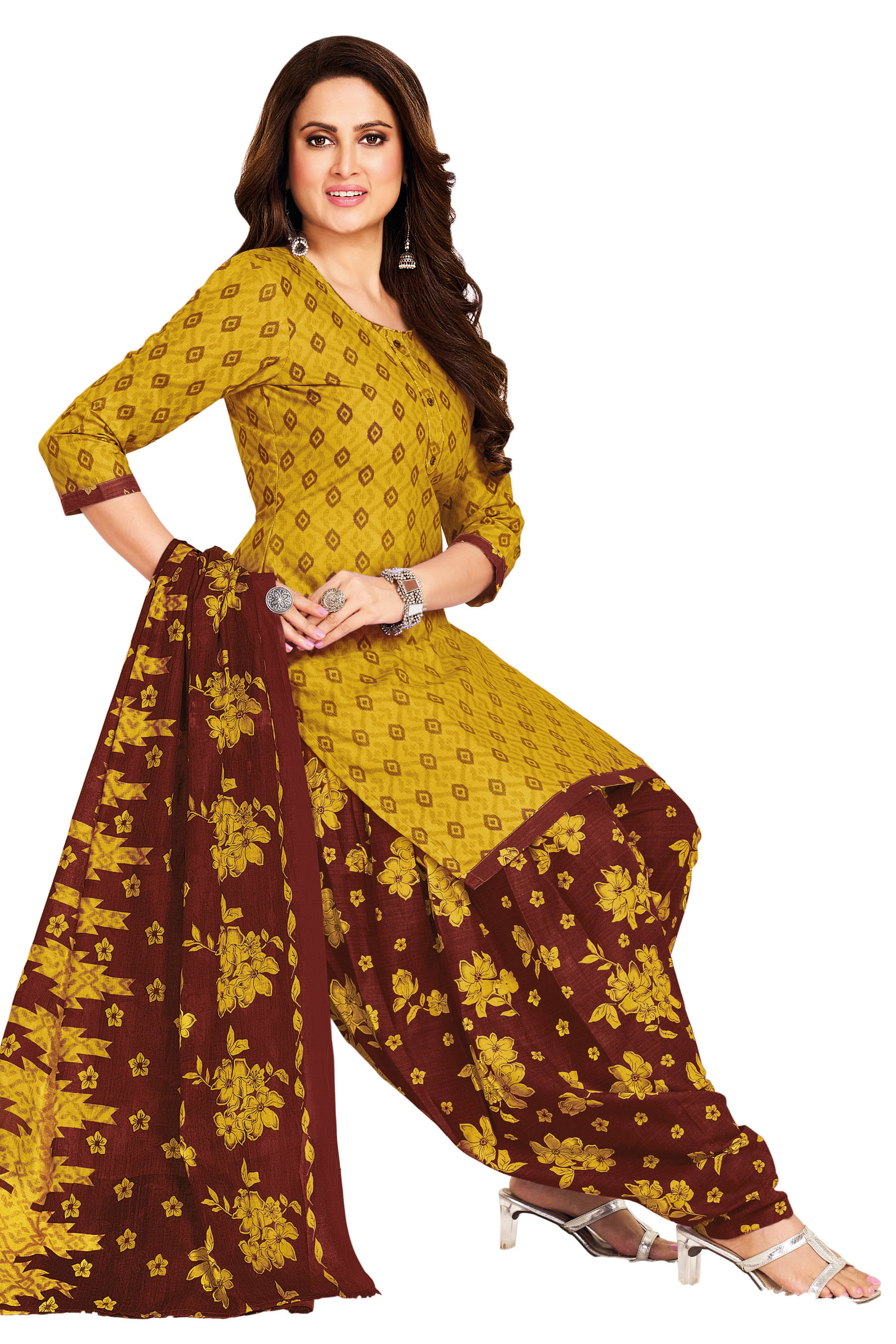    			shree jeenmata collection Women Cotton Printed Straight Kurti With Patiala Salwar ( Yellow )