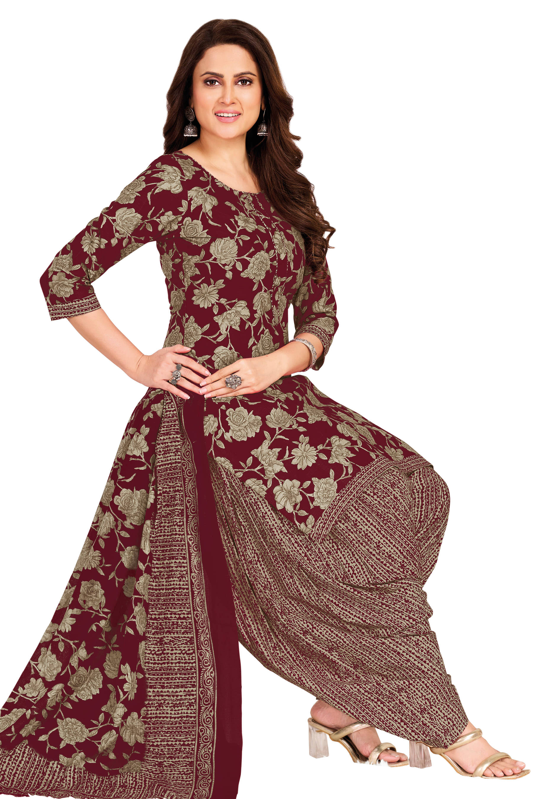     			shree jeenmata collection Women Cotton Printed Straight Kurti With Patiala Salwar ( Maroon )