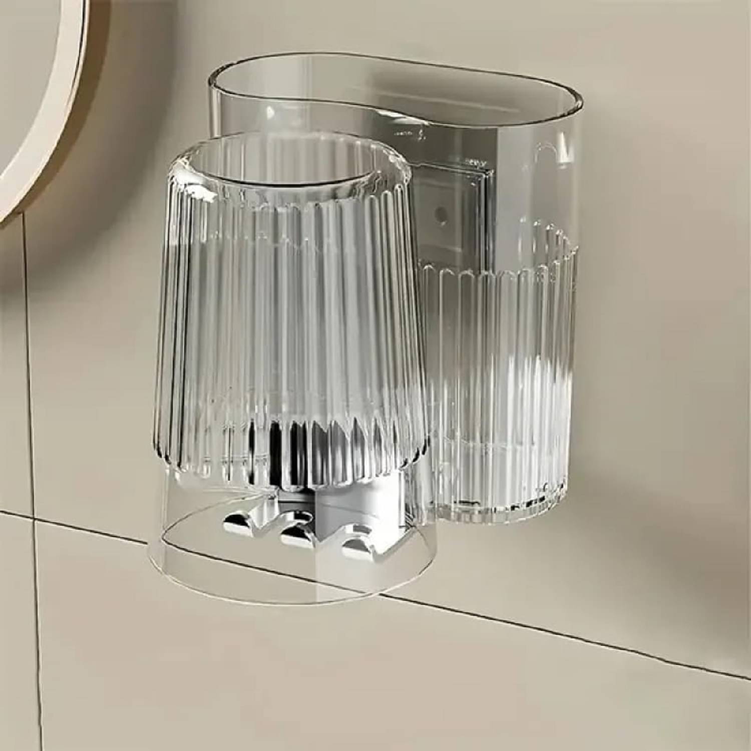     			toothbrush holder wall mounted, toothpaste dispenser, bathroom organizer, no drill holder, toothbrush stand with cup, space saving rack, plastic bathroom set, gargle cup holder, wall mount paste holder, toothbrush rack for family