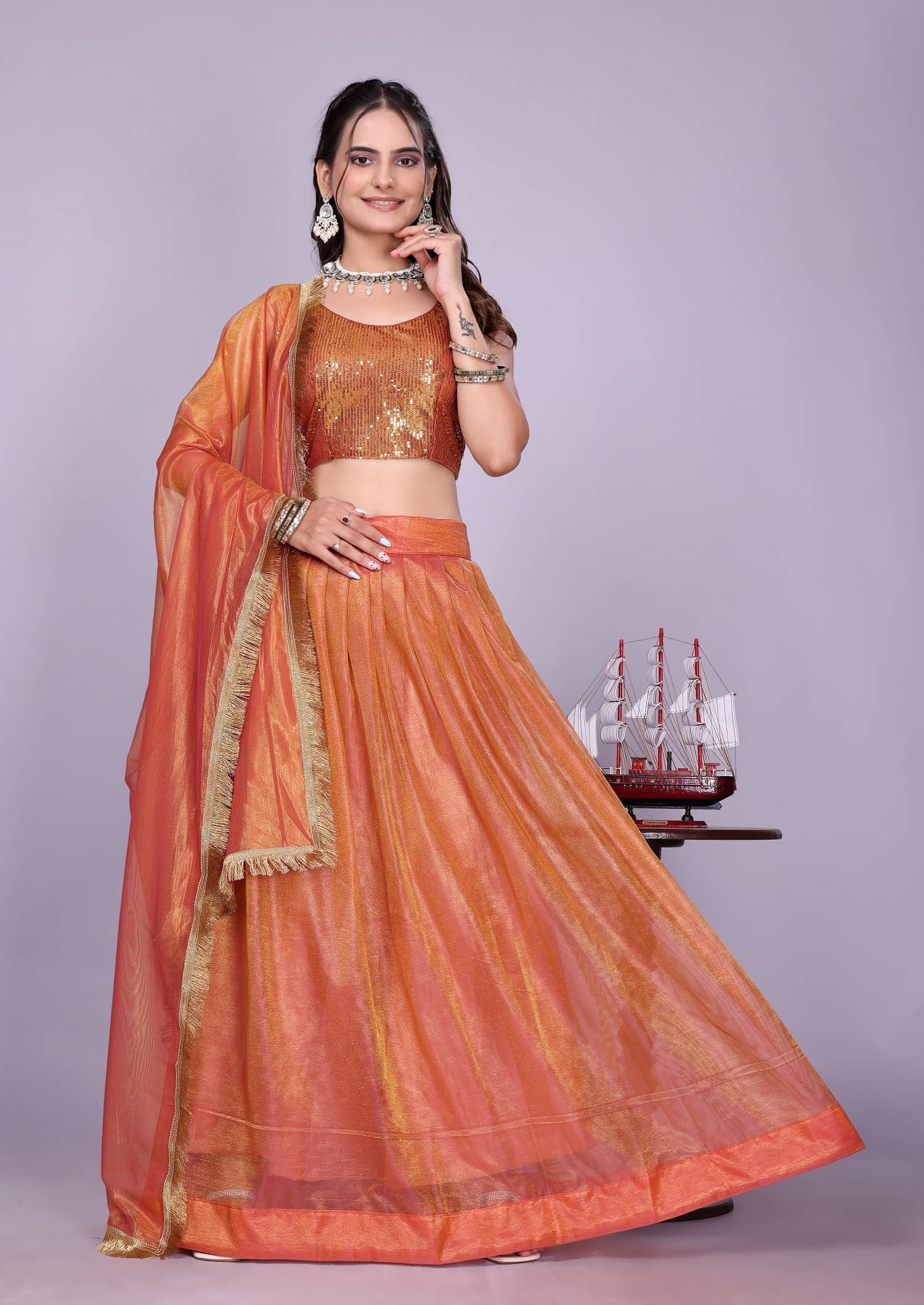     			A TO Z CART Women Chiffon Flared Semi Stitched Lehenga Choli ( Orange )