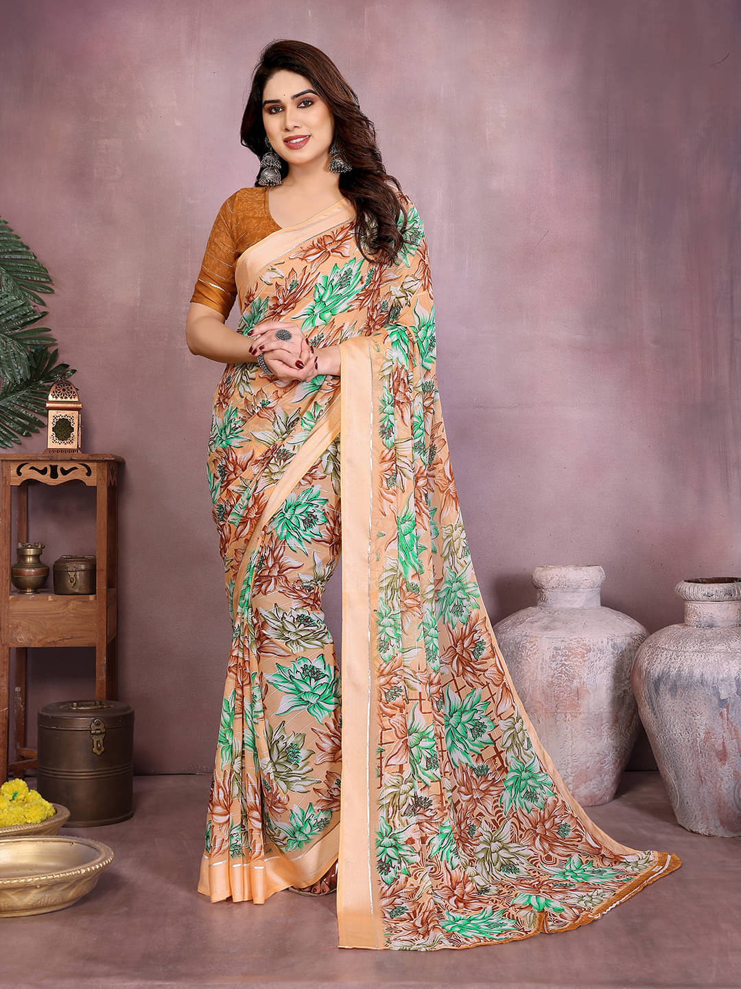     			ANAND SAREES Georgette Printed Regular Saree With Unstitched Blouse Piece ( Orange )