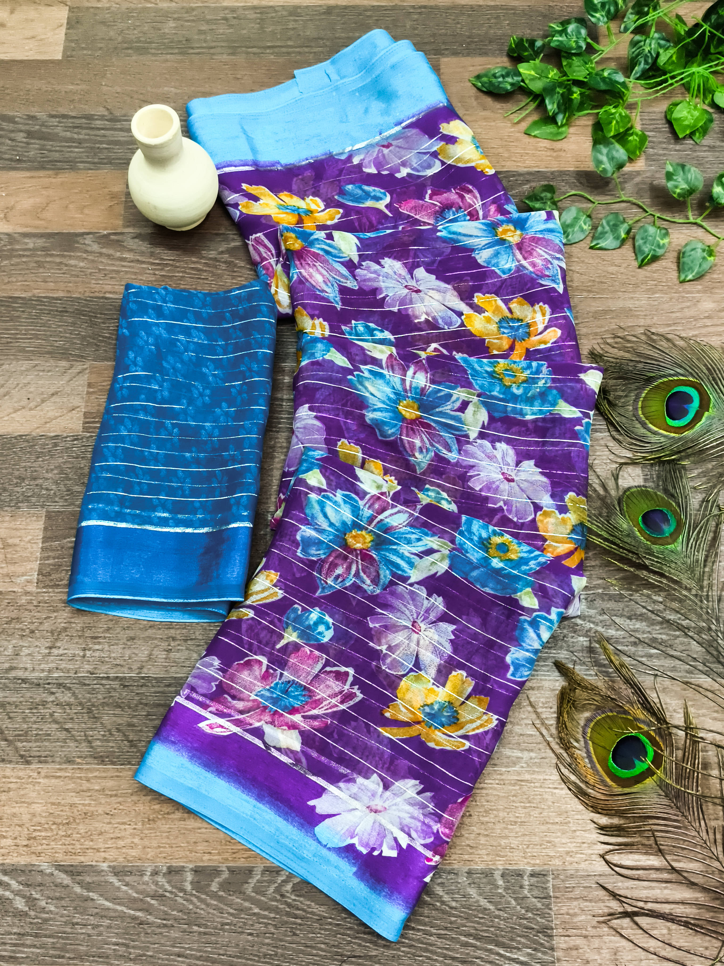 ANAND SAREES Georgette Printed Regular Saree With Unstitched Blouse Piece ( Purple )     			ANAND SAREES Georgette Printed Regular Saree With Unstitched Blouse Piece ( Purple )