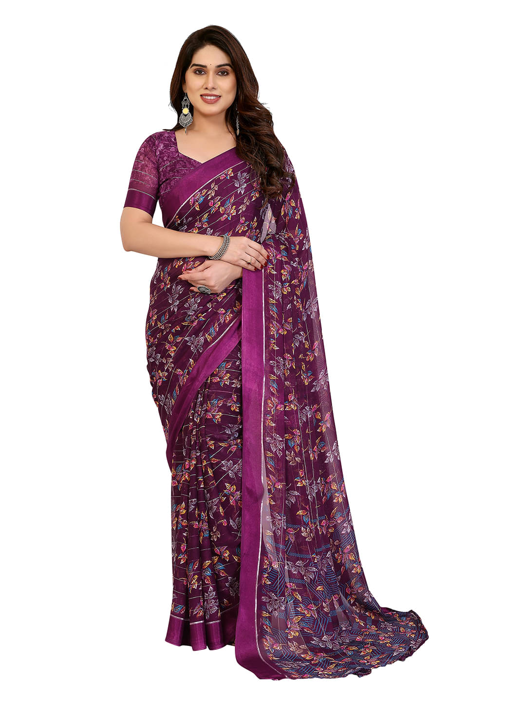     			ANAND SAREES Georgette Printed Regular Saree With Unstitched Blouse Piece ( Wine )