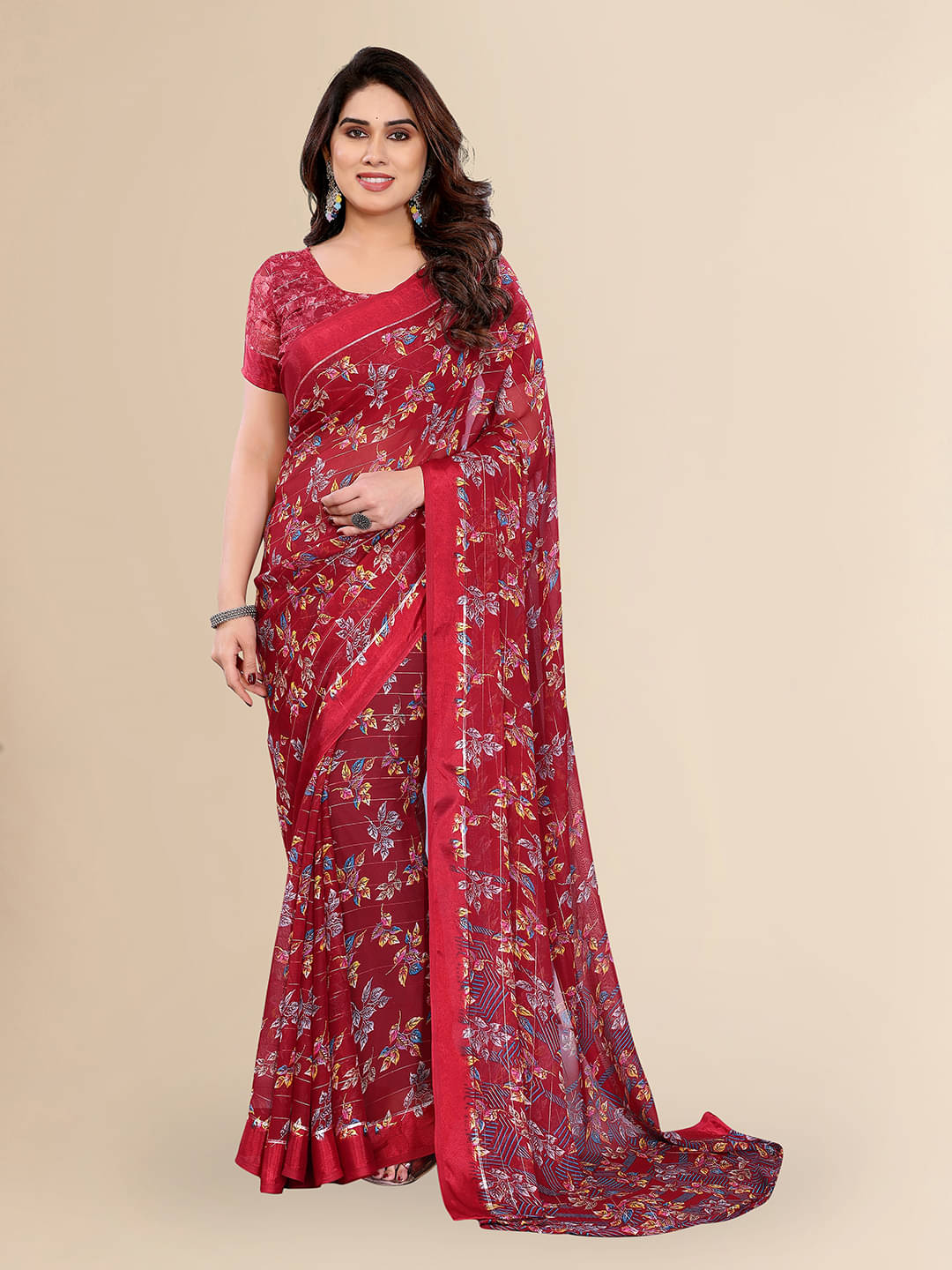     			ANAND SAREES Georgette Printed Regular Saree With Unstitched Blouse Piece ( Maroon )