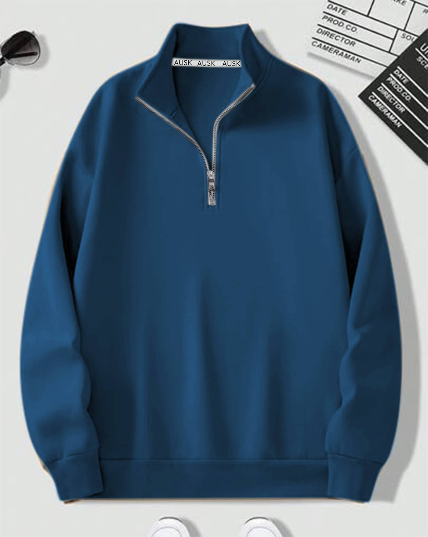 AOOSH Fleece Mandarin Collar Men's Sweatshirt - Teal Blue ( Pack of 1 )     			AOOSH Fleece Mandarin Collar Men's Sweatshirt - Teal Blue ( Pack of 1 )