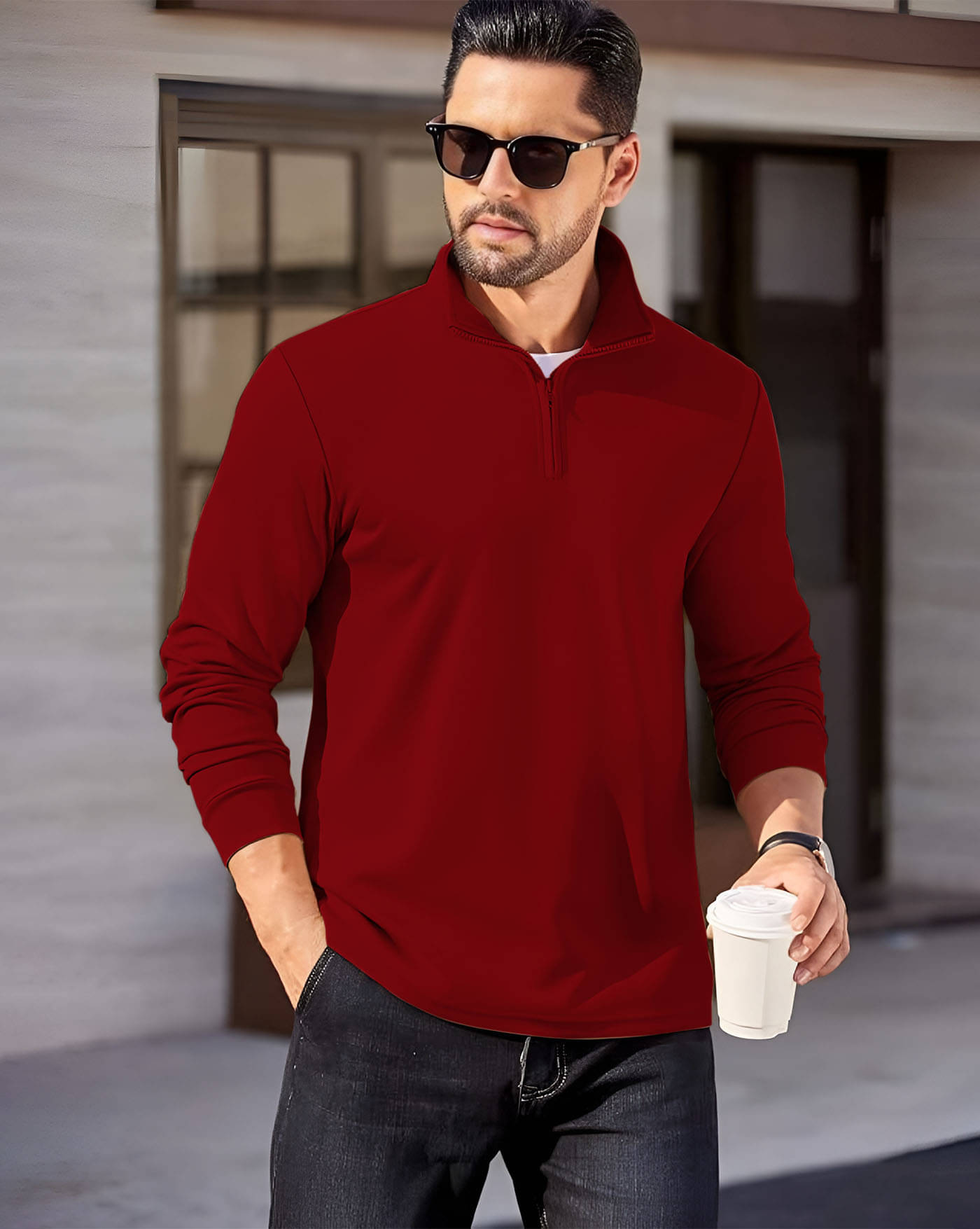 AOOSH Fleece Mandarin Collar Men's Sweatshirt - Maroon ( Pack of 1 )     			AOOSH Fleece Mandarin Collar Men's Sweatshirt - Maroon ( Pack of 1 )