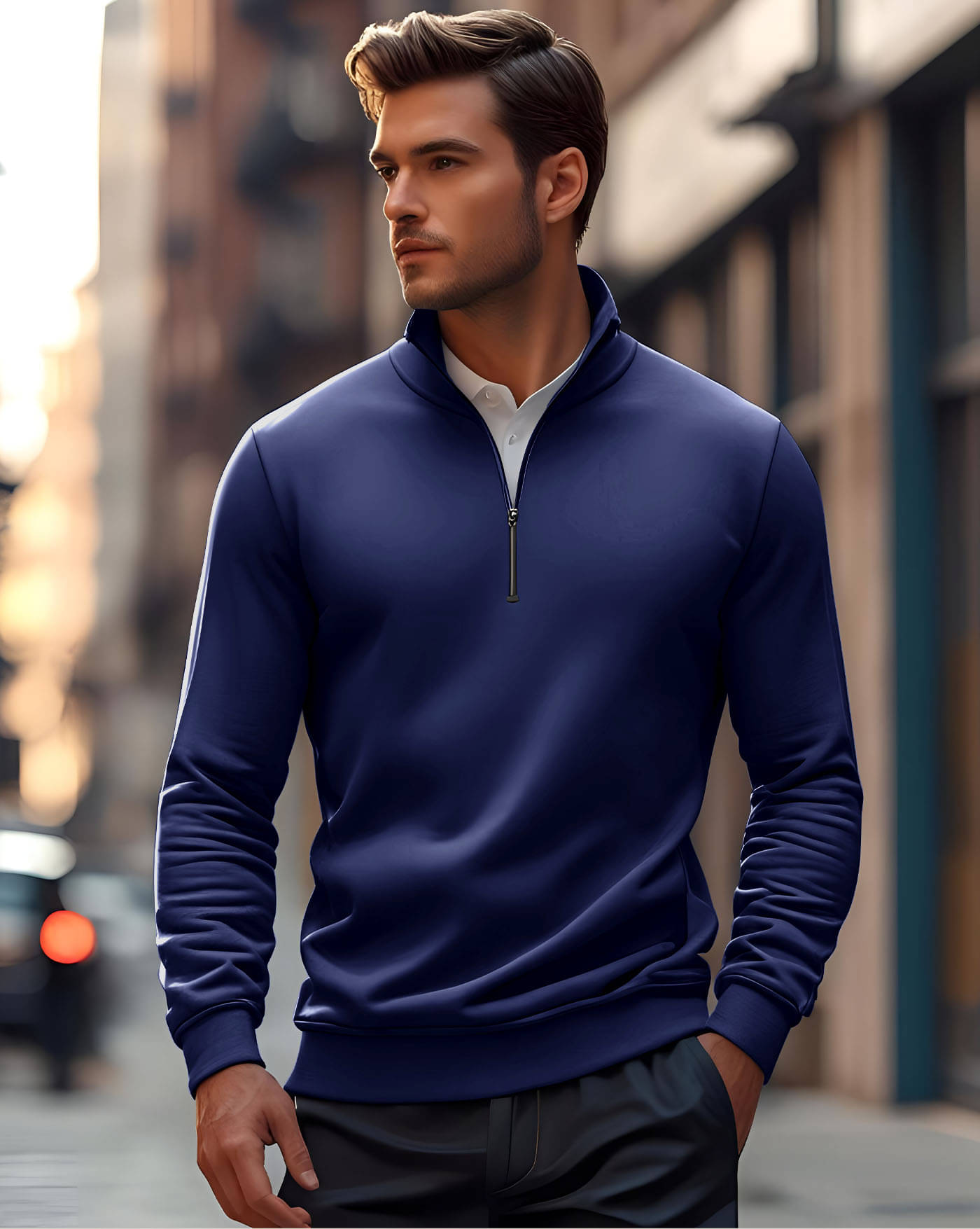     			AOOSH Fleece Mandarin Collar Men's Sweatshirt - Blue ( Pack of 1 )