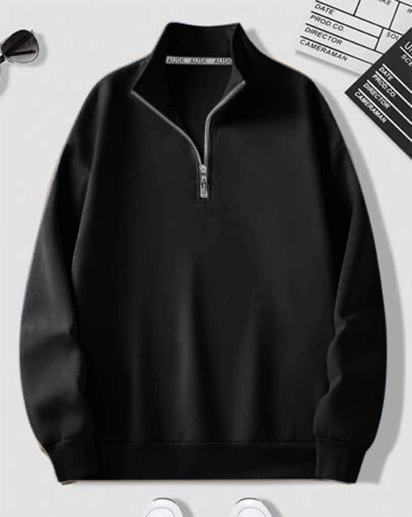     			AOOSH Fleece Mandarin Collar Men's Sweatshirt - Black ( Pack of 1 )