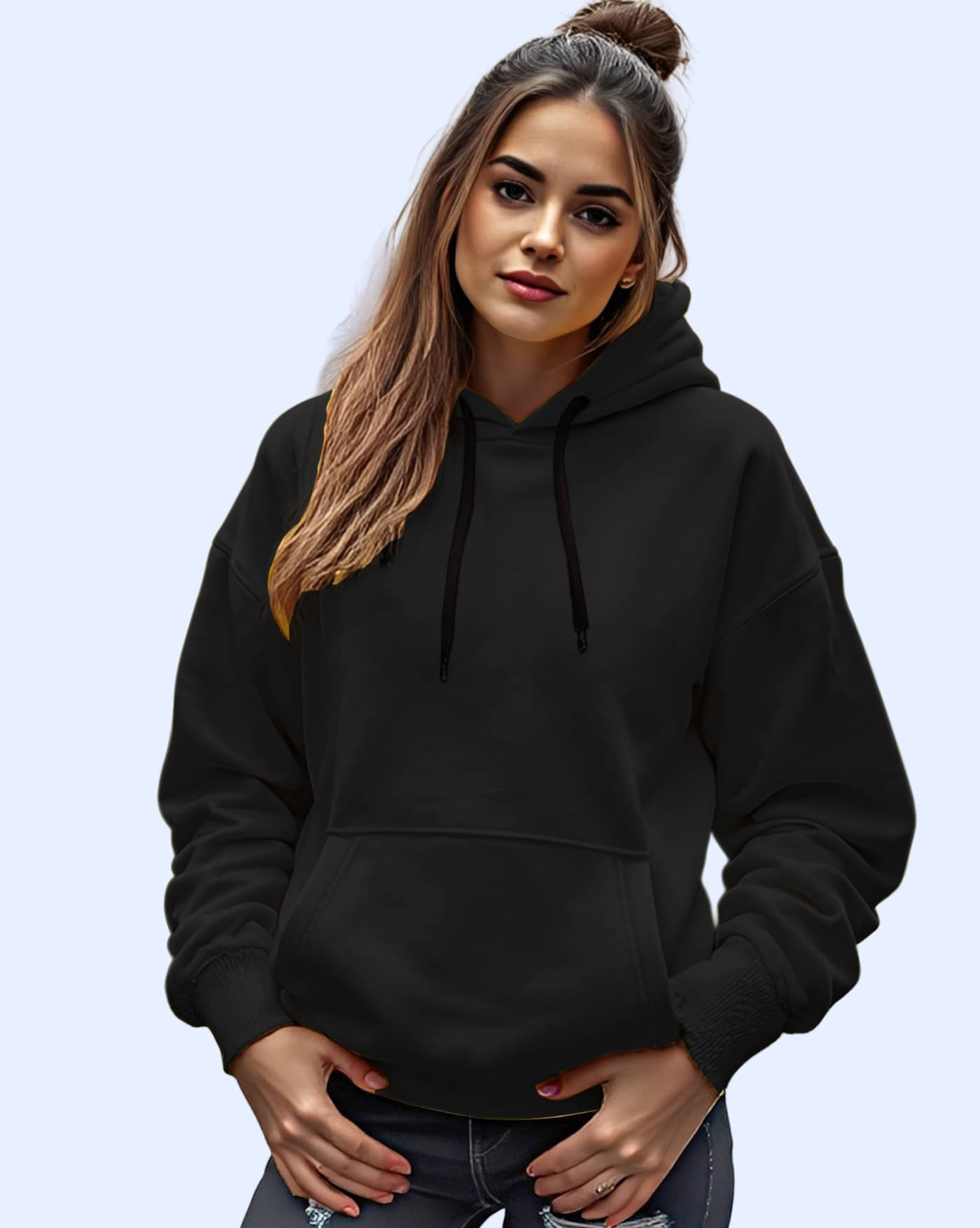 AOOSH Women Fleece Hooded Sweatshirt For Light Winters ( Black ) AOOSH Women Fleece Hooded Sweatshirt For Light Winters ( Black )