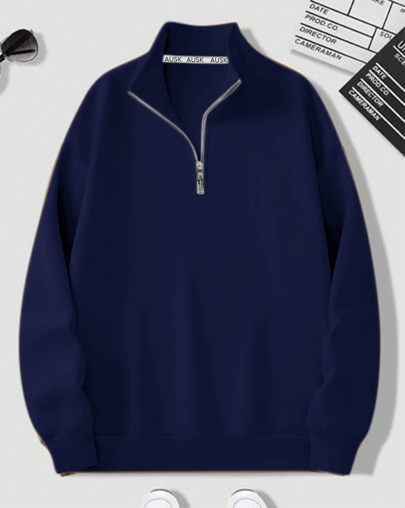     			AUSK Fleece Mandarin Collar Men's Sweatshirt - blue ( Pack of 1 )