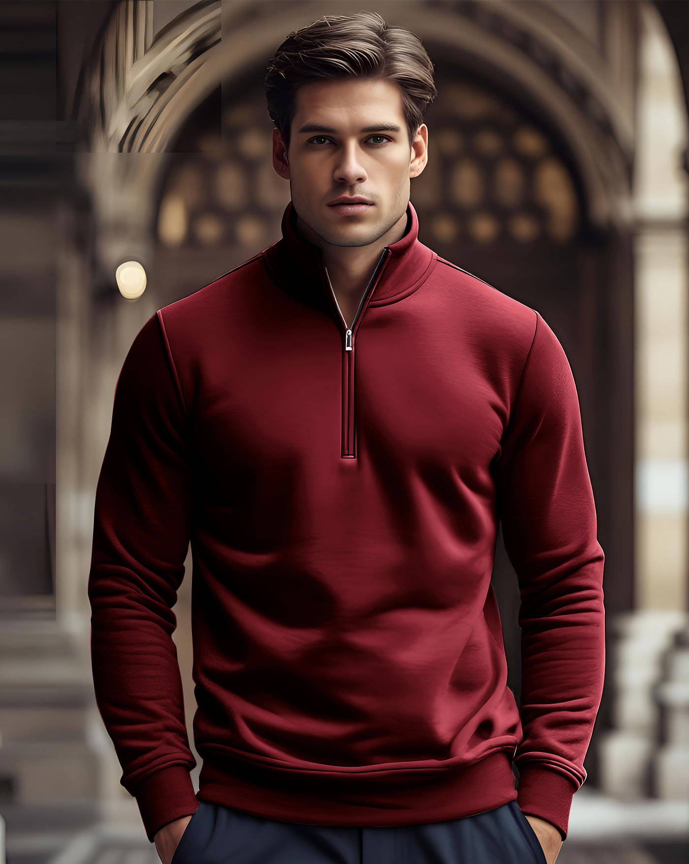     			AUSK Fleece Mandarin Collar Men's Sweatshirt - Maroon ( Pack of 1 )