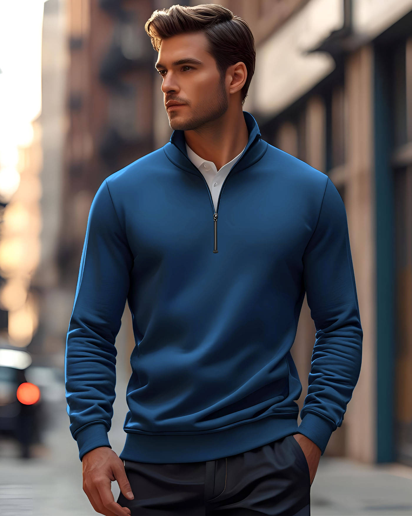     			AUSK Fleece Mandarin Collar Men's Sweatshirt - Teal Blue ( Pack of 1 )