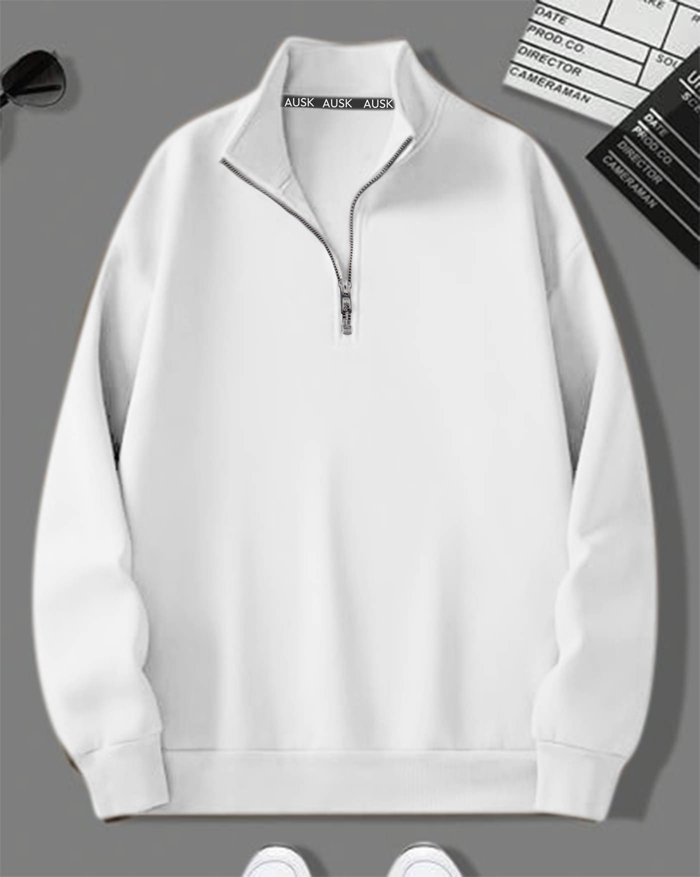 AUSK Fleece Mandarin Collar Men's Sweatshirt - White ( Pack of 1 ) AUSK Fleece Mandarin Collar Men's Sweatshirt - White ( Pack of 1 )