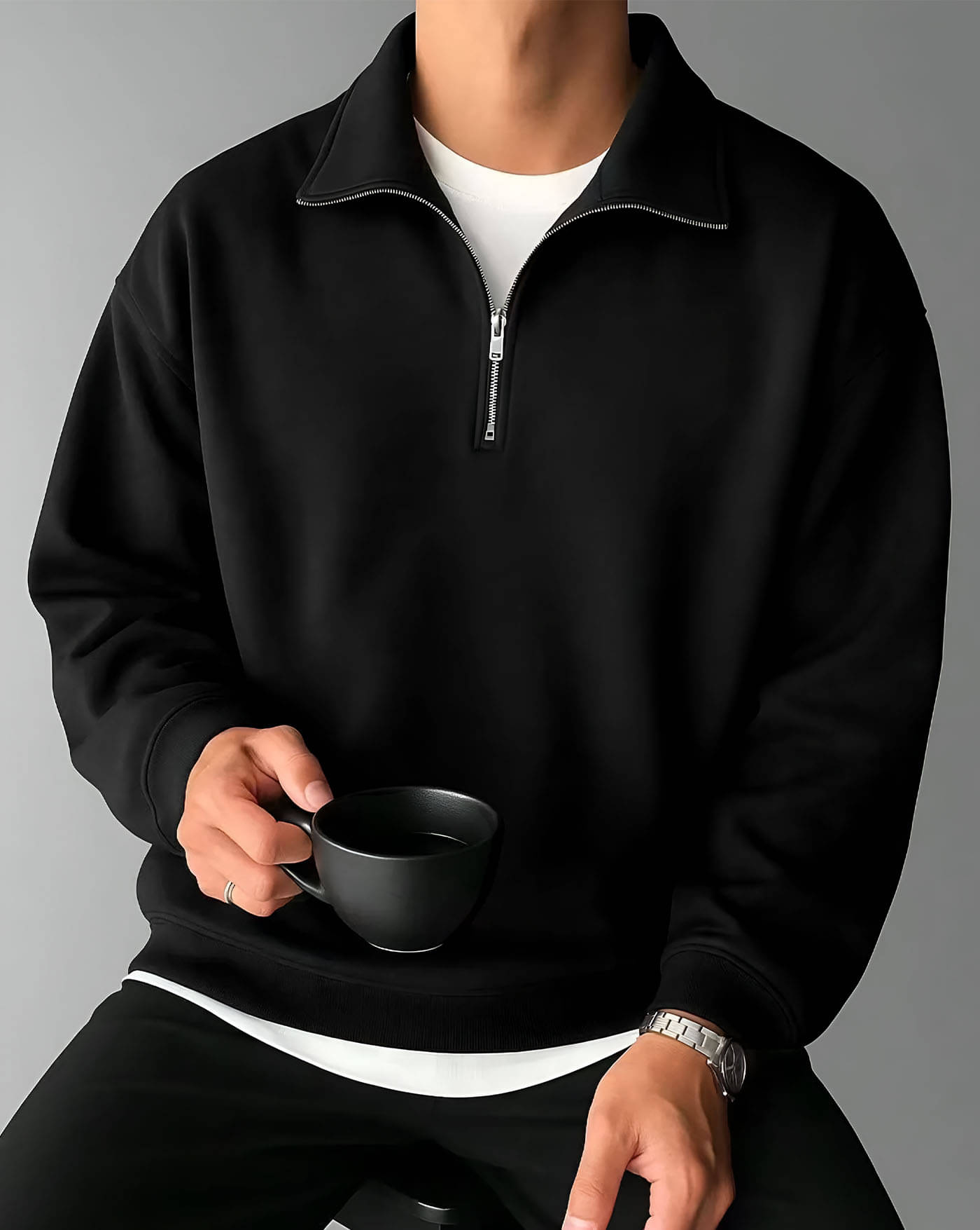     			AUSK Fleece Mandarin Collar Men's Sweatshirt - Black ( Pack of 1 )