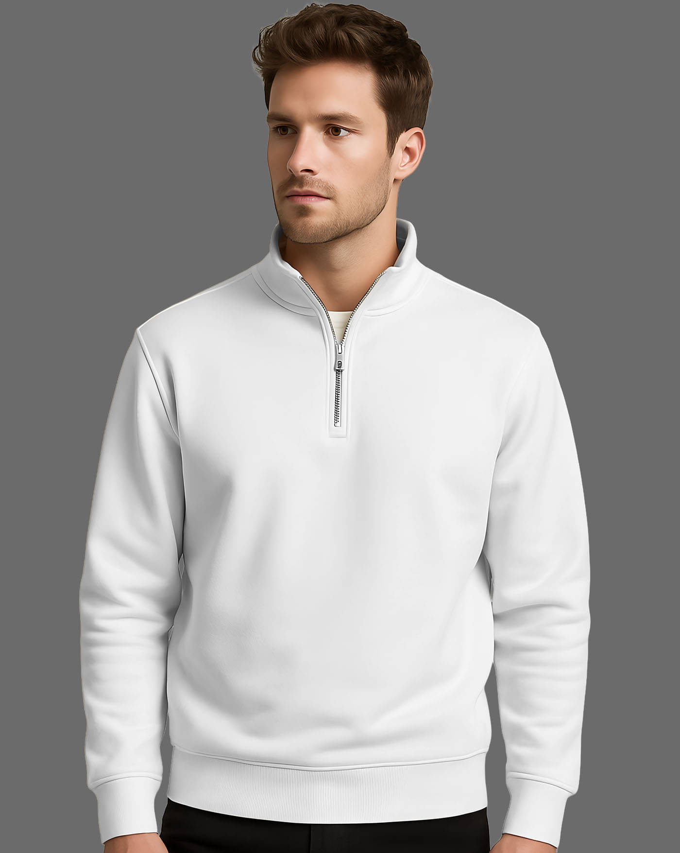     			AUSK Fleece Mandarin Collar Men's Sweatshirt - White ( Pack of 1 )