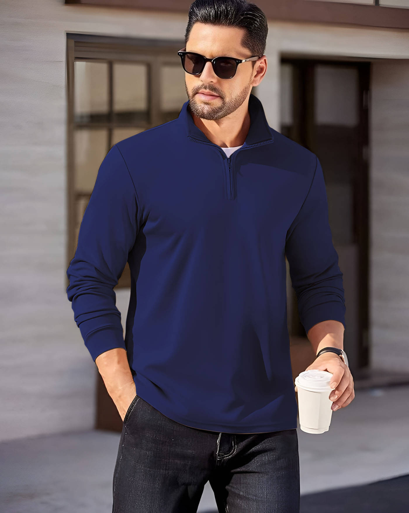     			AUSK Fleece Mandarin Collar Men's Sweatshirt - blue ( Pack of 1 )