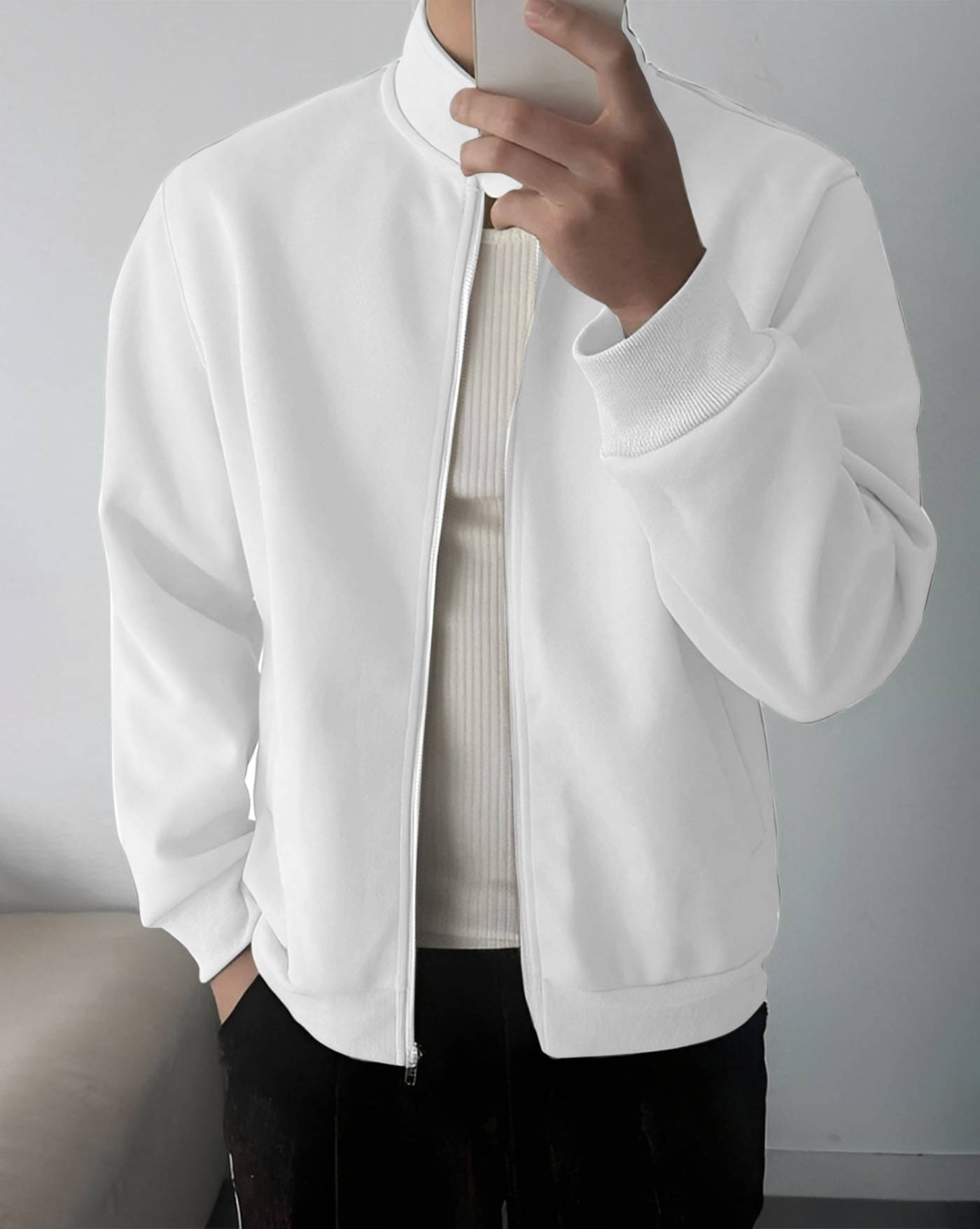     			AUSK Fleece Men's Casual Jacket - White ( Pack of 1 )