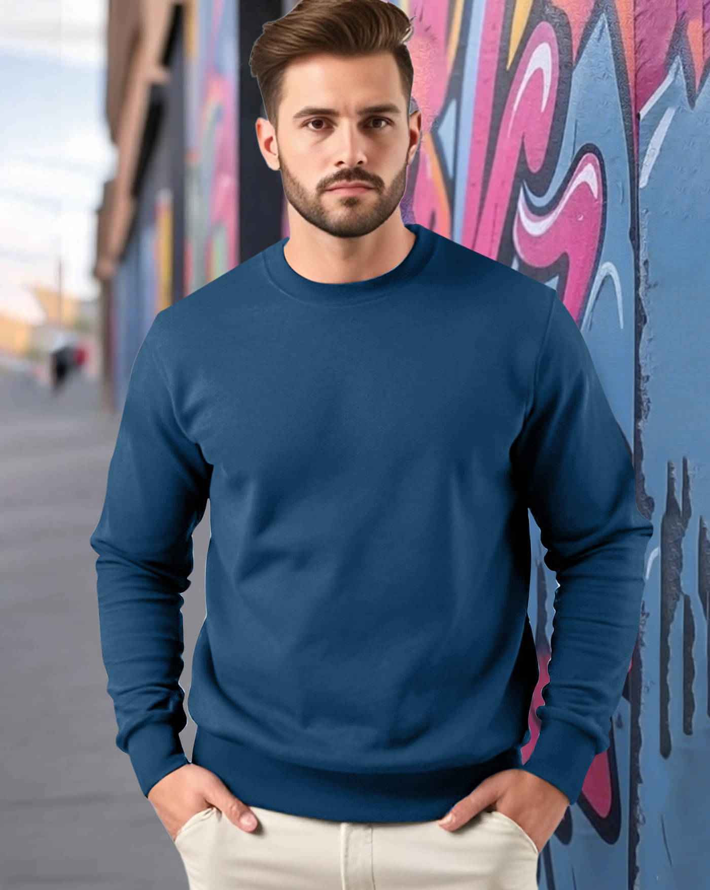 AUSK Fleece Round Neck Men's Sweatshirt - Teal Blue ( Pack of 1 ) AUSK Fleece Round Neck Men's Sweatshirt - Teal Blue ( Pack of 1 )