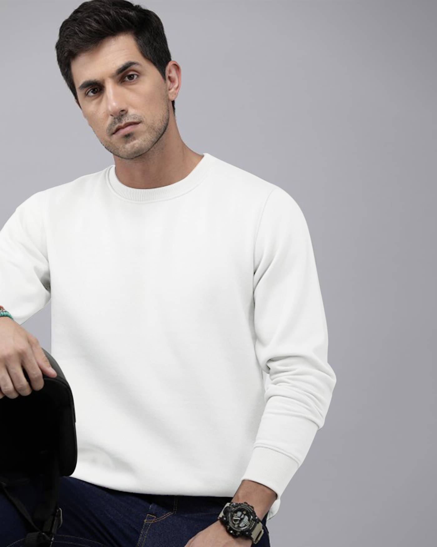     			AUSK Fleece Round Neck Men's Sweatshirt - White ( Pack of 1 )