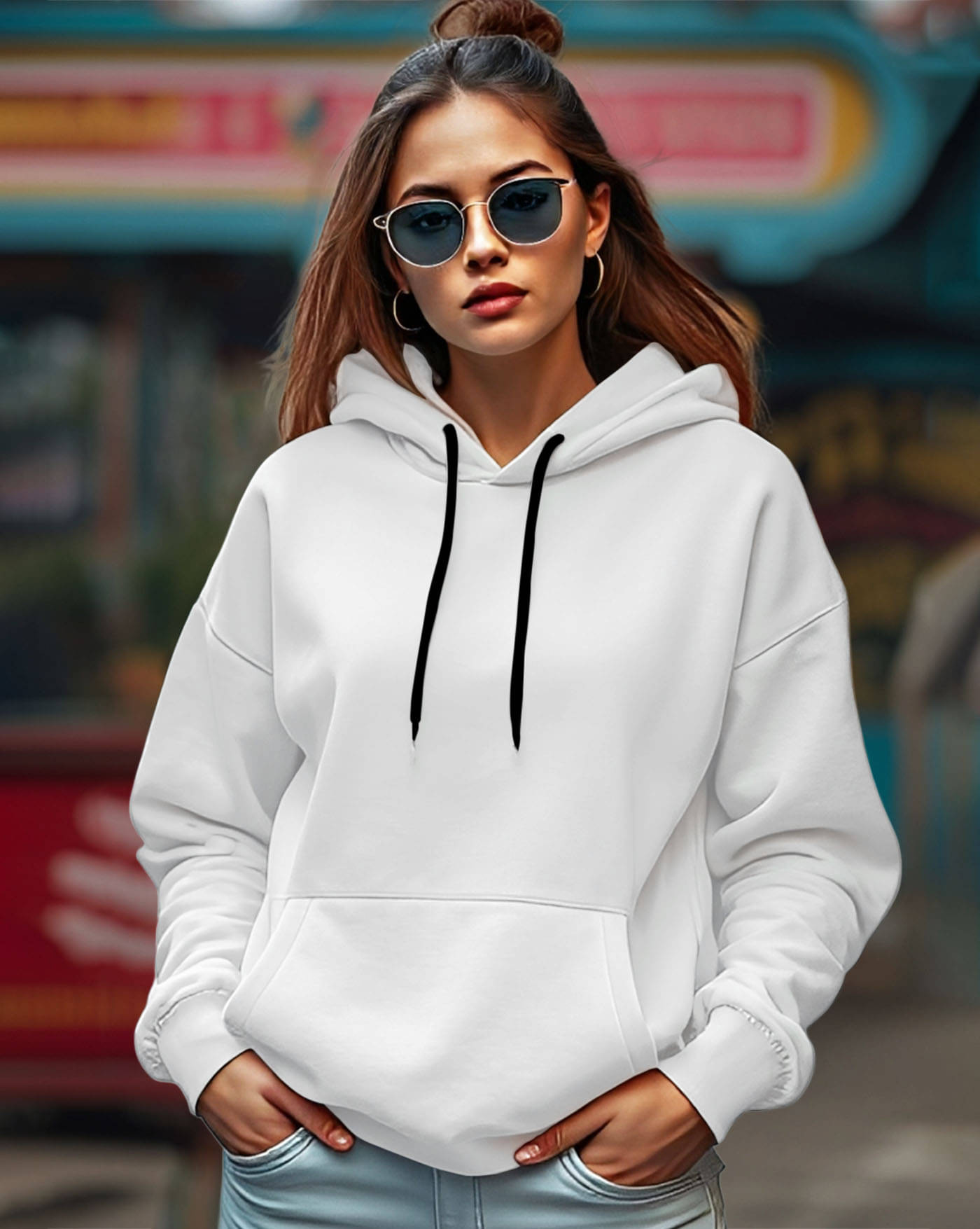     			AUSK Women Fleece Hooded Sweatshirt For Light Winters ( White )