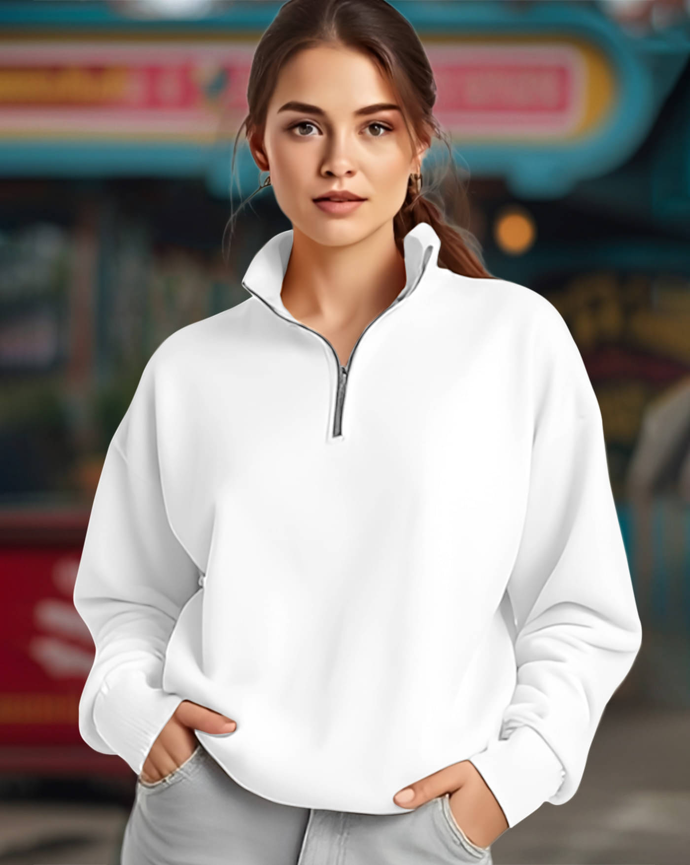     			AUSK Women Fleece Mandarin Collar Sweatshirt For Light Winters ( White )