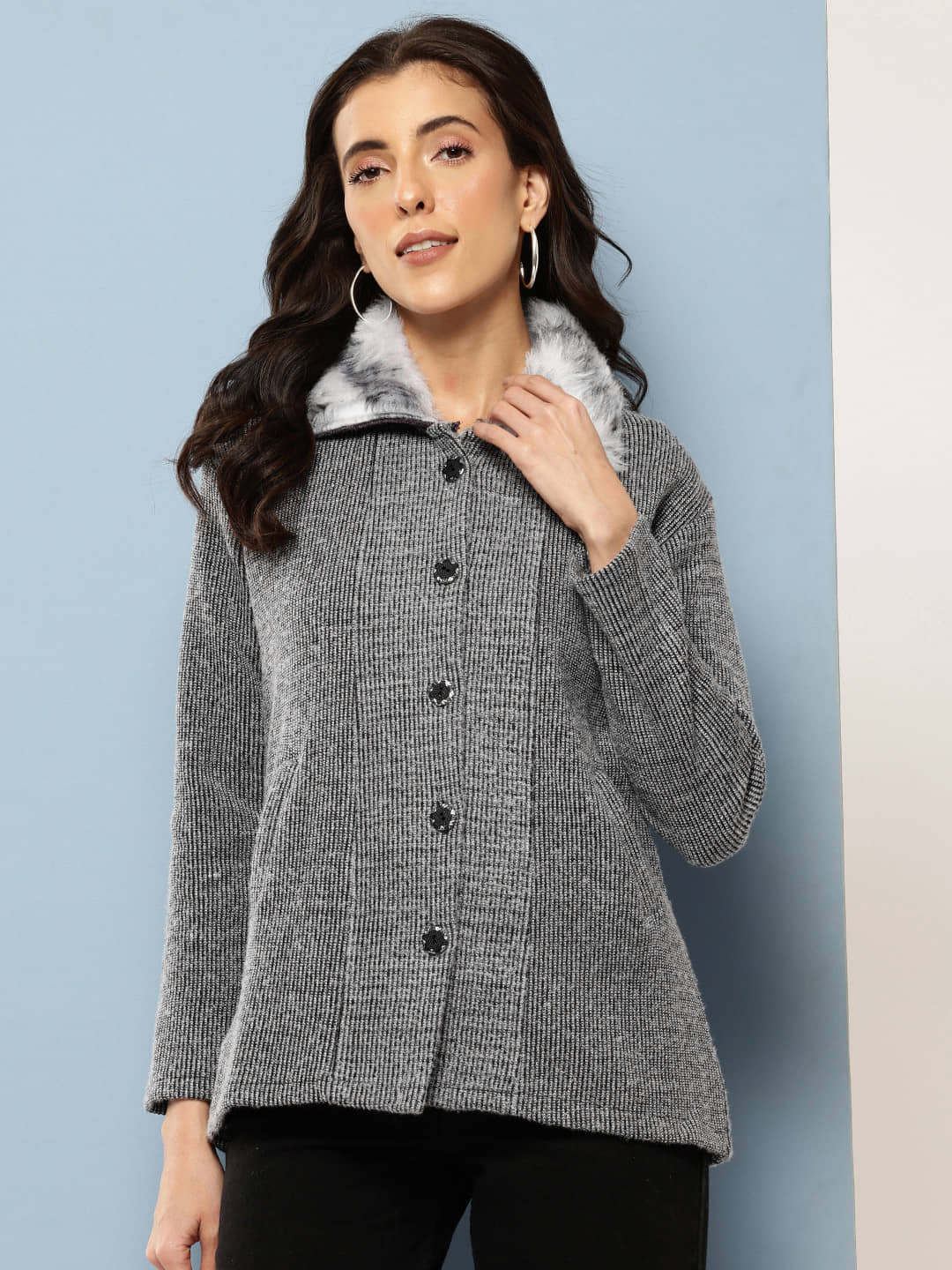 Aarika Women Woollen Shirt Collar Pullover ( Black )