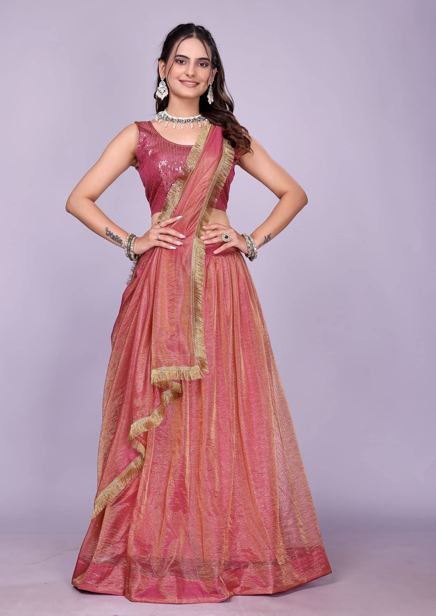     			Aika Women Chiffon Flared Semi Stitched Lehenga Choli ( Pink )