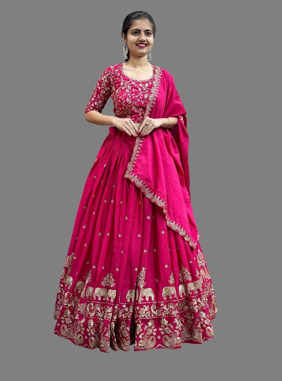     			Apnisha Women Silk Blends Flared Semi Stitched Lehenga Choli ( Pink )