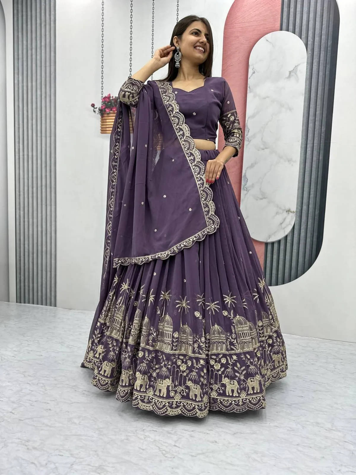     			Apnisha Women Silk Flared Semi Stitched Lehenga Choli ( Wine )