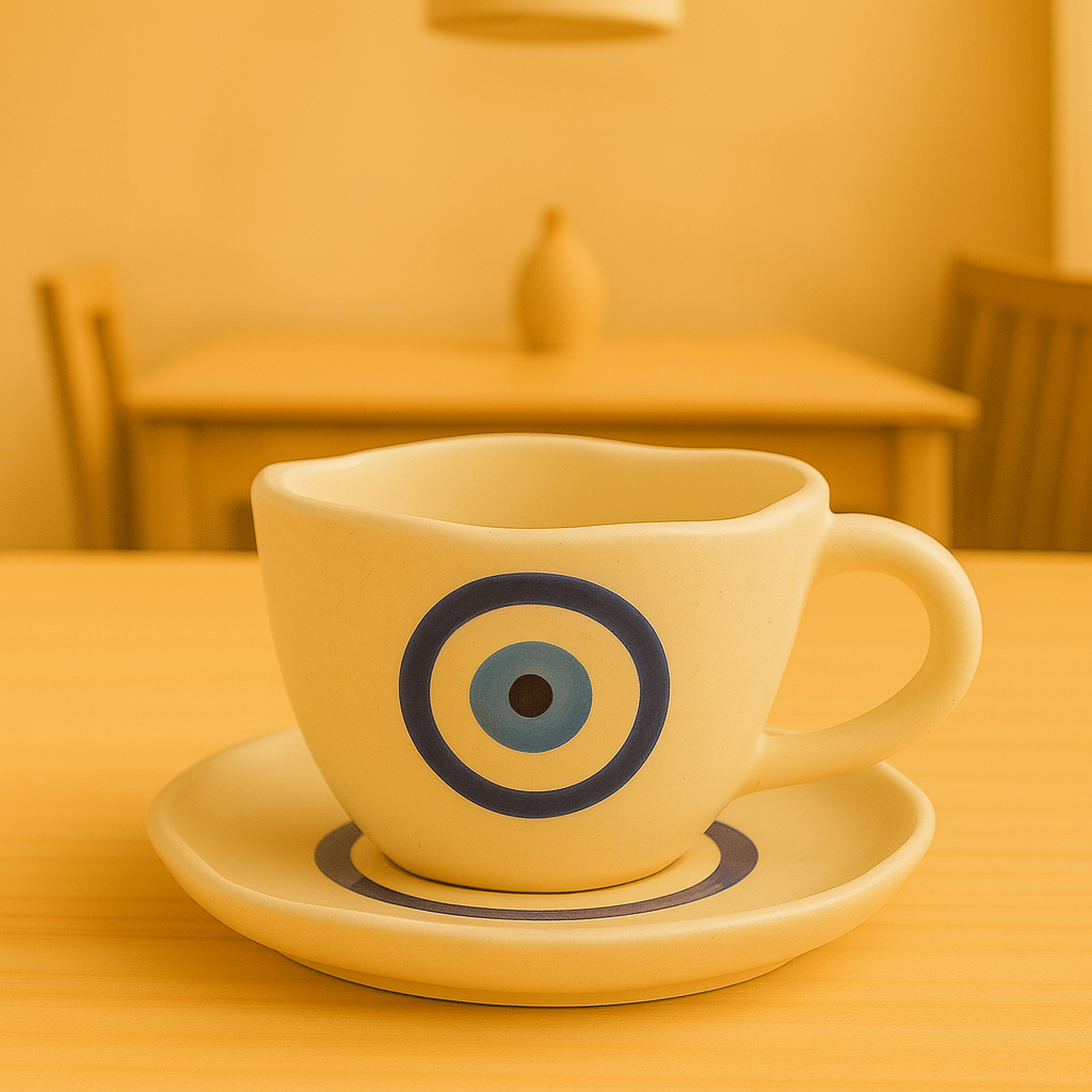 Athena Home Evil Eye Cup & Saucer Set Printed Ceramic Coffee Set 250 ml ( Pack of 1 ) Athena Home Evil Eye Cup & Saucer Set Printed Ceramic Coffee Set 250 ml ( Pack of 1 )