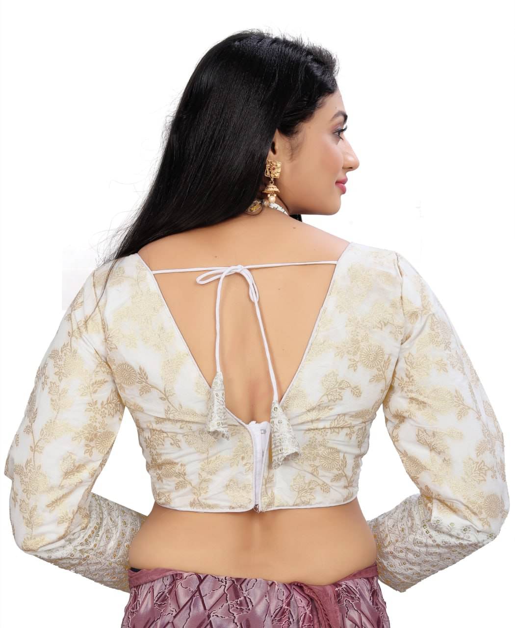     			Bigbest Feb Jacquard Readymade with Pad V-Neck Women's Blouse ( White )