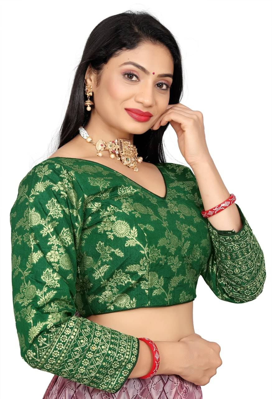     			Bigbest Feb Jacquard Readymade with Pad V-Neck Women's Blouse ( Green )