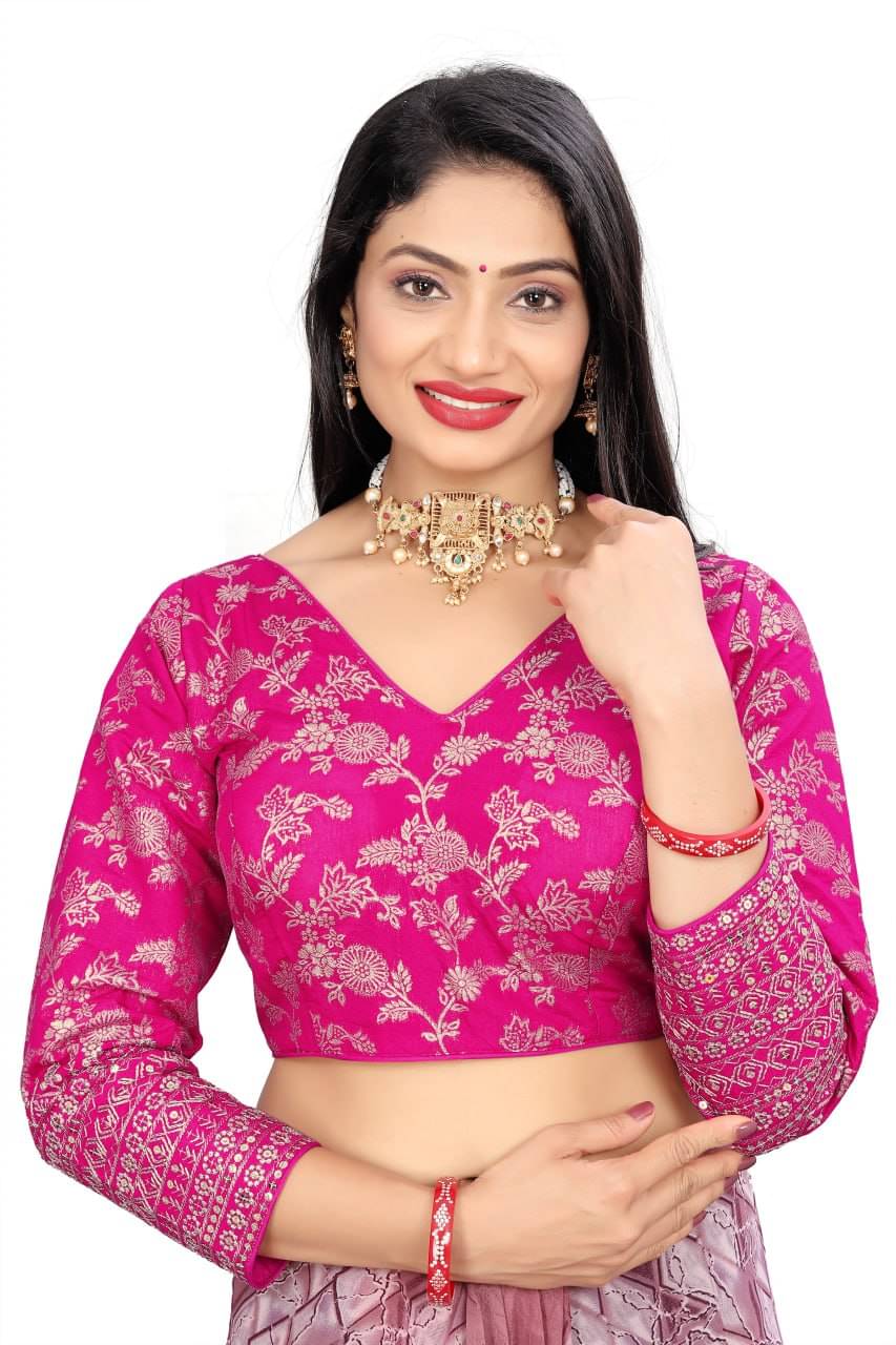 Bigbest Feb Jacquard Readymade with Pad V-Neck Women's Blouse ( Rani )     			Bigbest Feb Jacquard Readymade with Pad V-Neck Women's Blouse ( Rani )