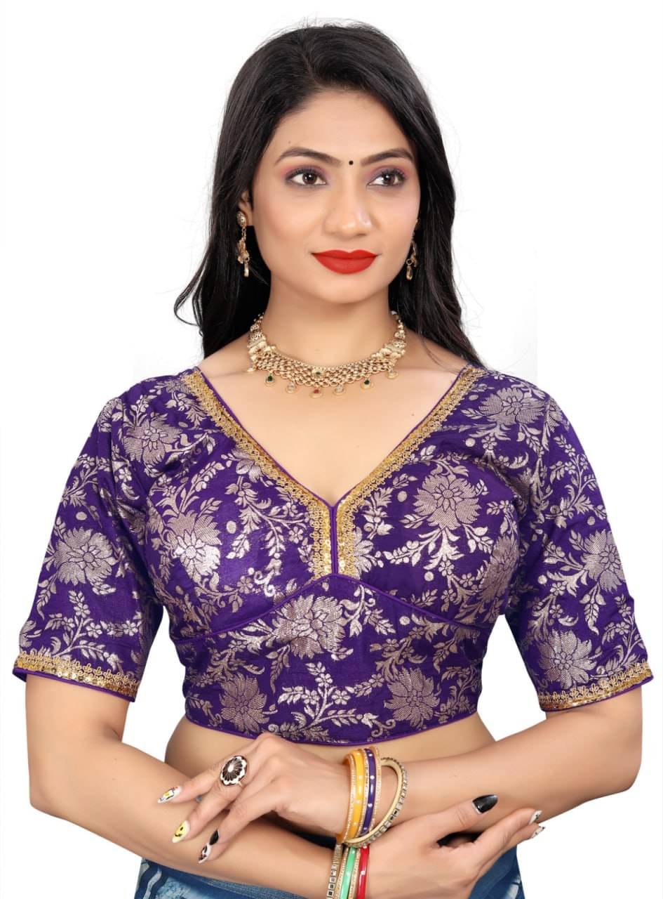     			Bigbest Feb Jacquard Readymade with Pad V-Neck Women's Blouse ( Purple )