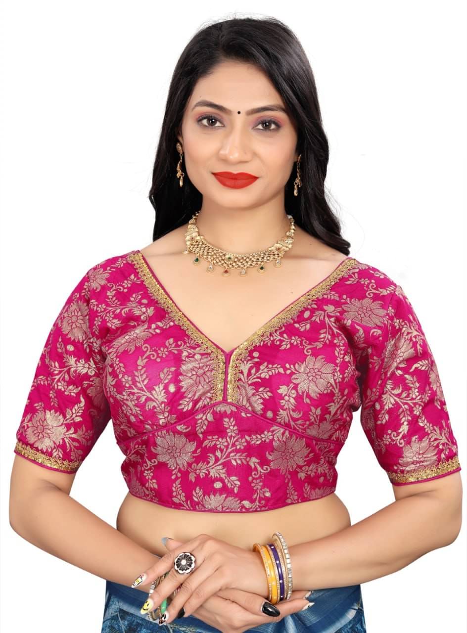 Bigbest Feb Jacquard Readymade with Pad V-Neck Women's Blouse ( Rani )     			Bigbest Feb Jacquard Readymade with Pad V-Neck Women's Blouse ( Rani )