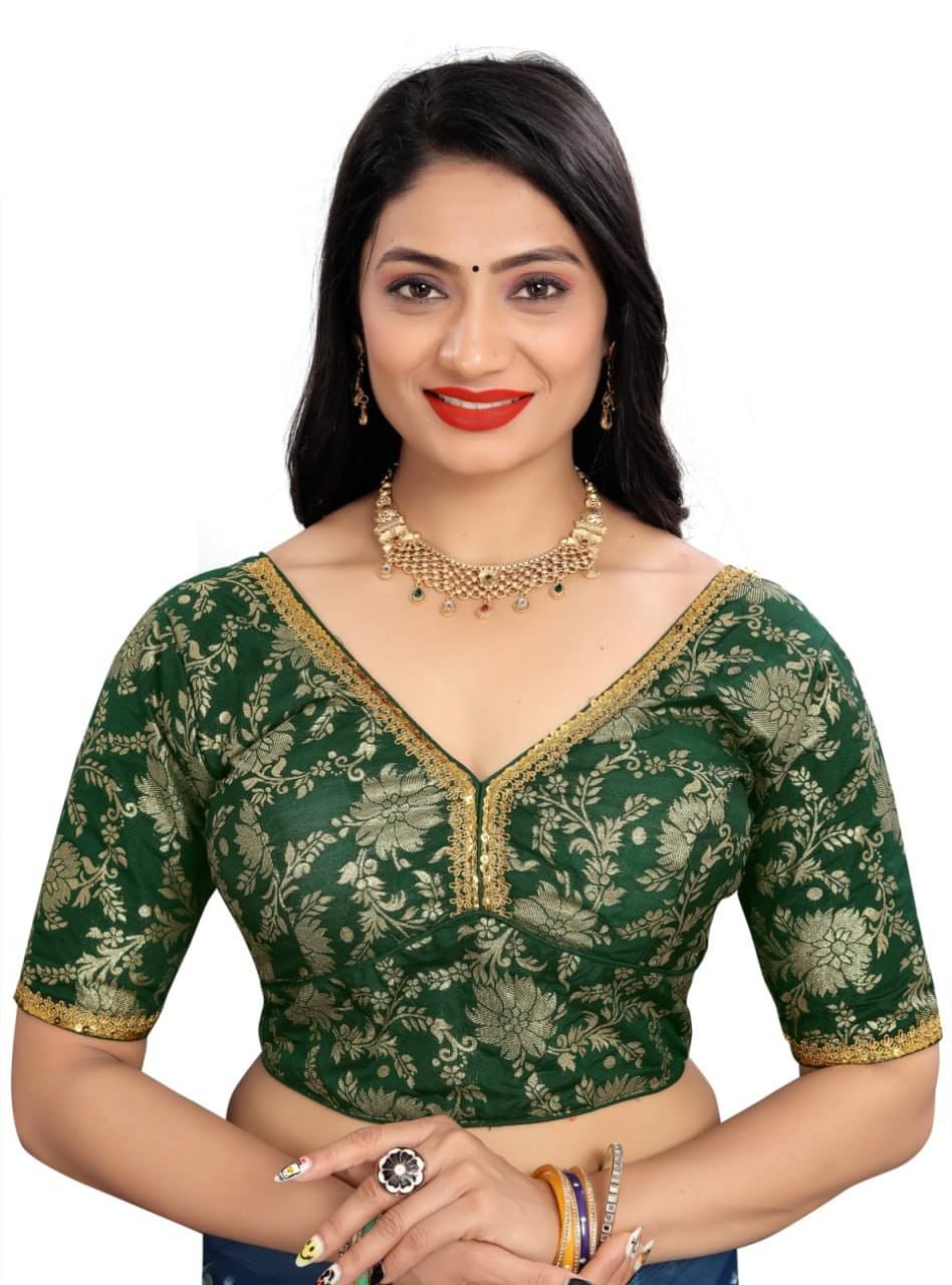     			Bigbest Feb Jacquard Readymade with Pad V-Neck Women's Blouse ( Green )
