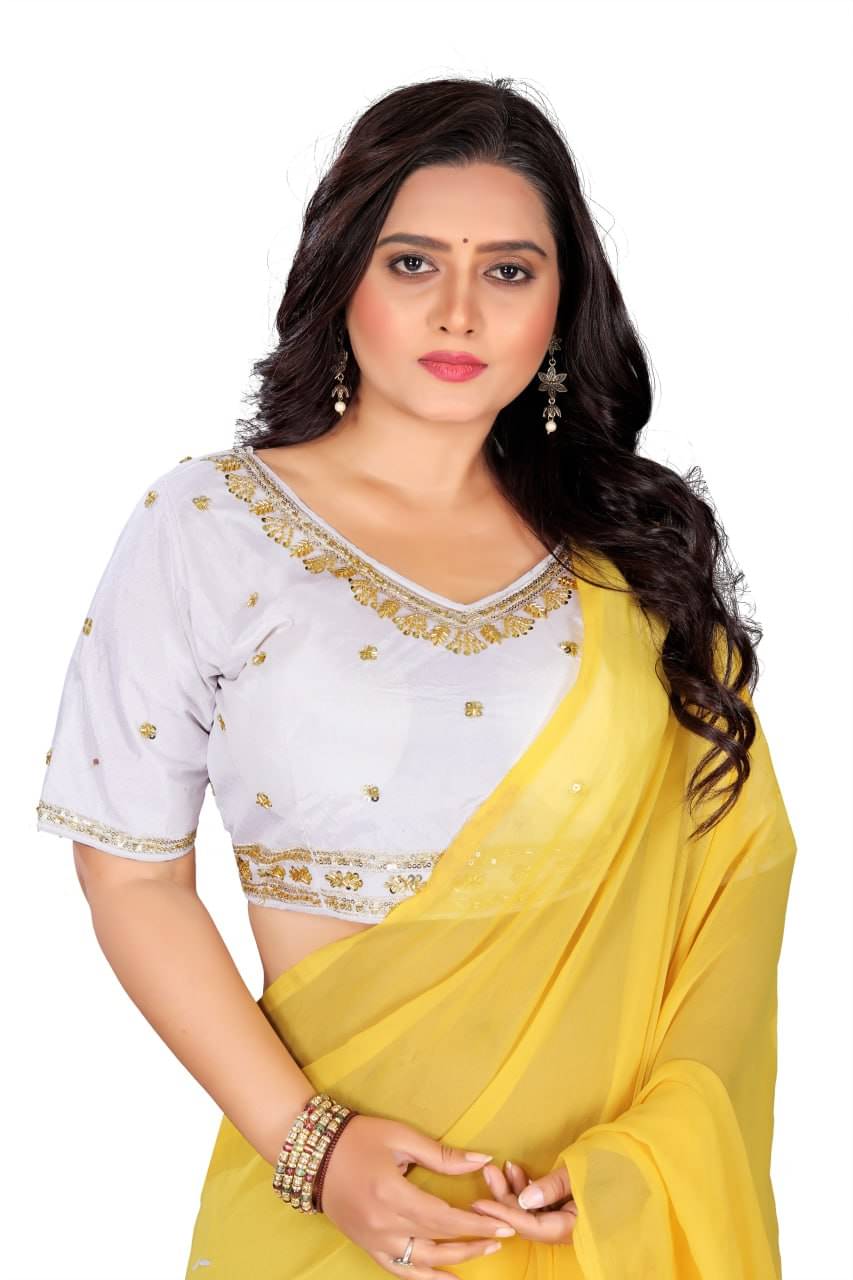Bigbest Feb Silk Semi Stitched V-Neck Women's Blouse ( White ) Bigbest Feb Silk Semi Stitched V-Neck Women's Blouse ( White )